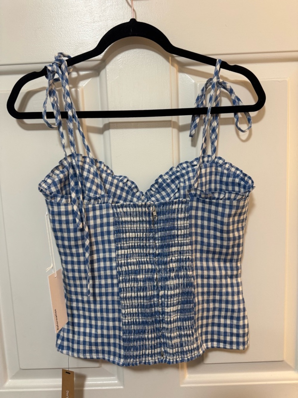 NWT Reformation Holcomb Linen Top Azure Check Size 6 $128 - Picture 7 of 12